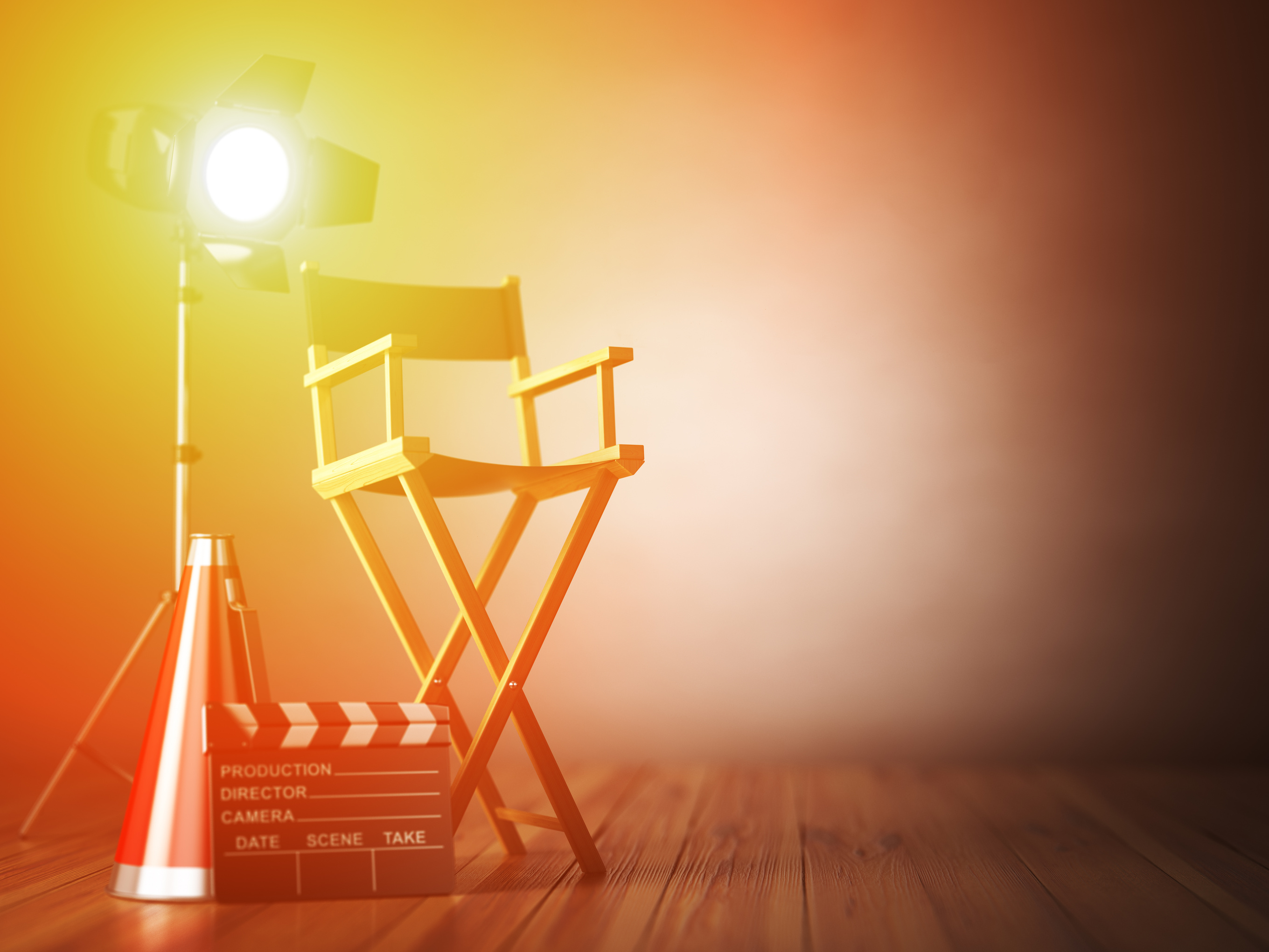 Video, movie, cinema concept.  Clapperboard and director chair.